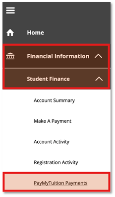 The left navigation of the STU Self Service App