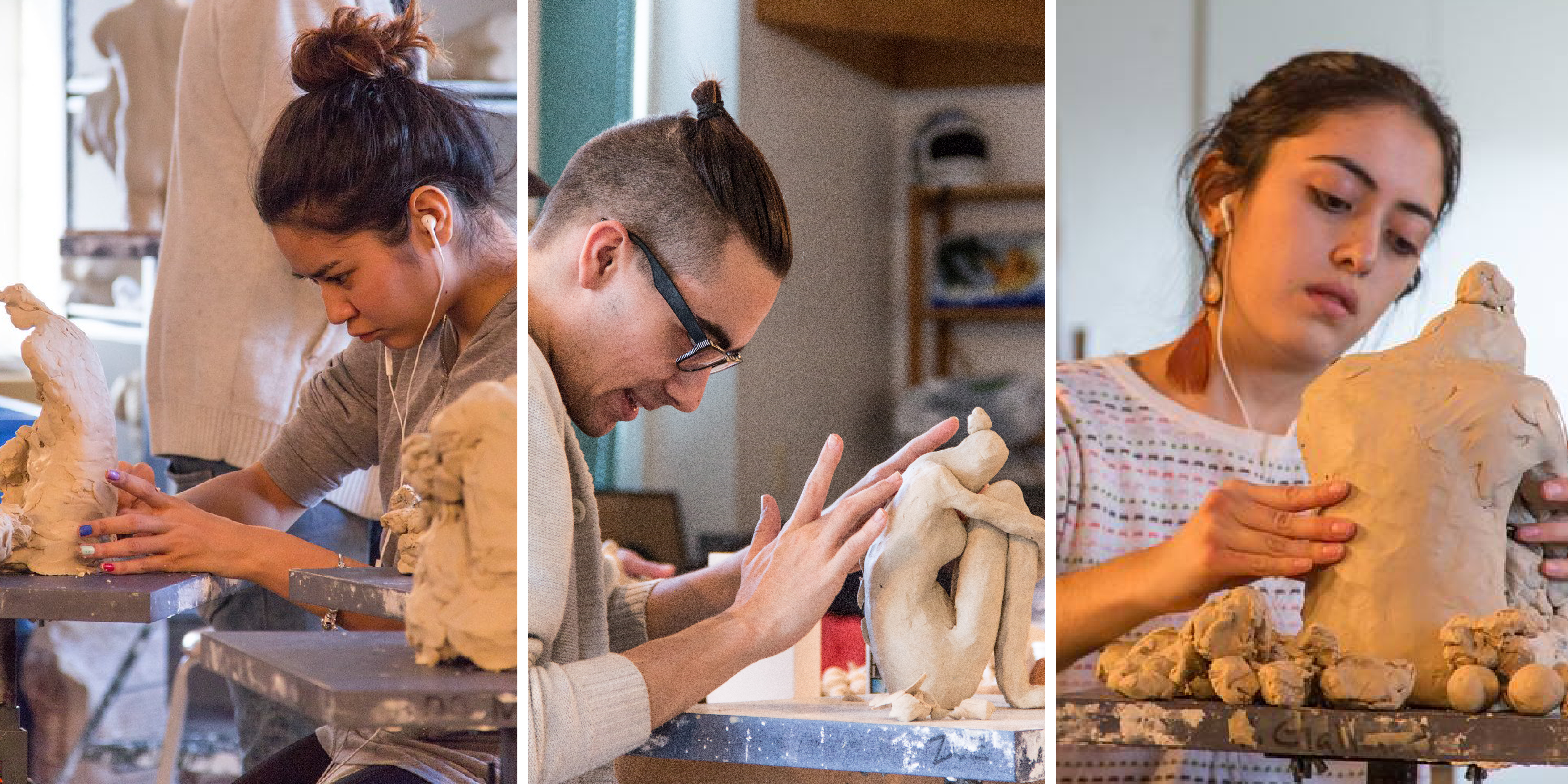 Students sculpting in clay