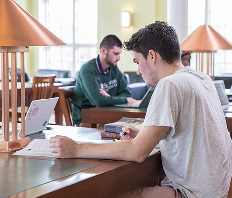 Two male students studying in study hall