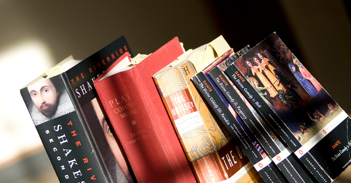 row of books- classics on table